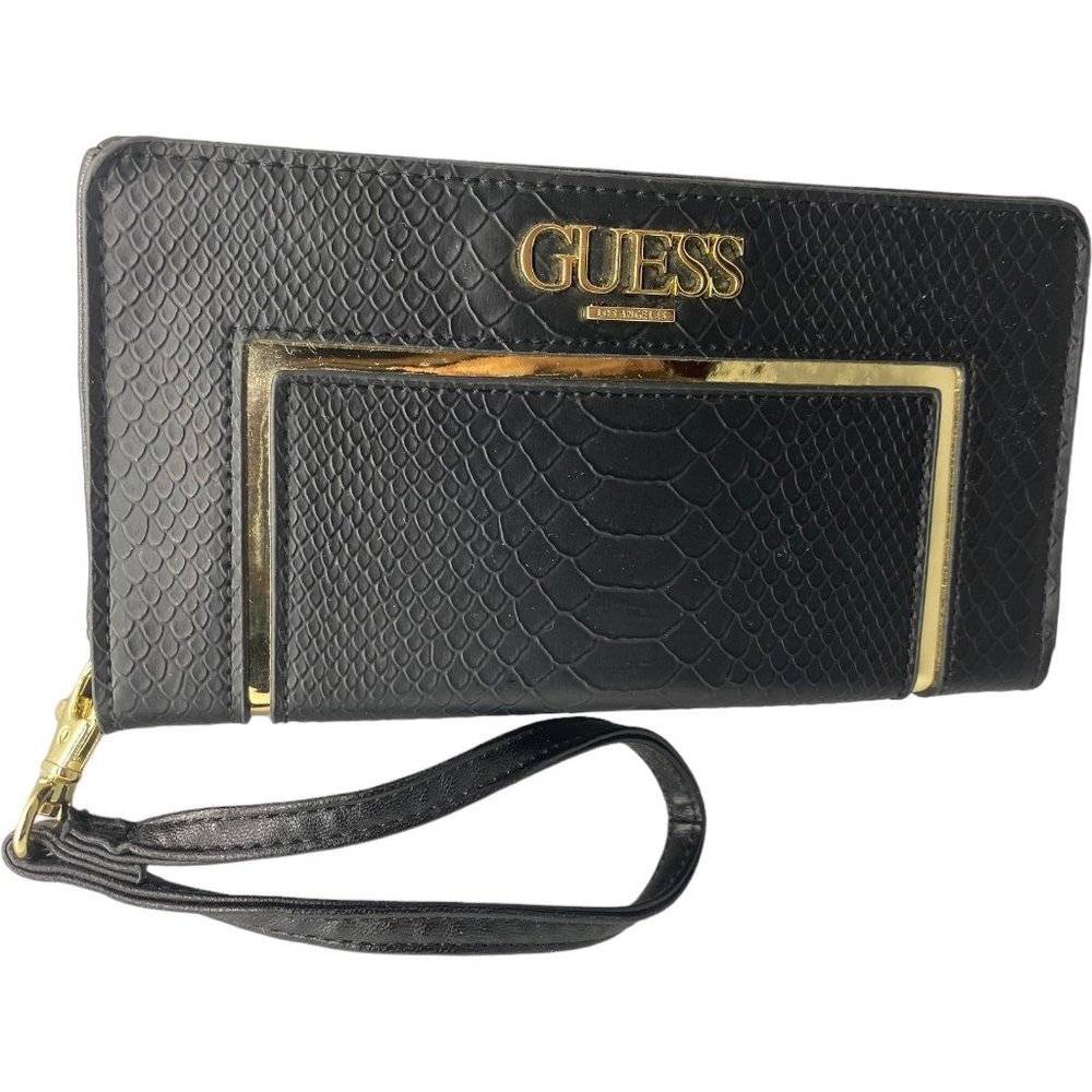 Guess Women's Black Snake Wristlet Wallet LIKE NEW
